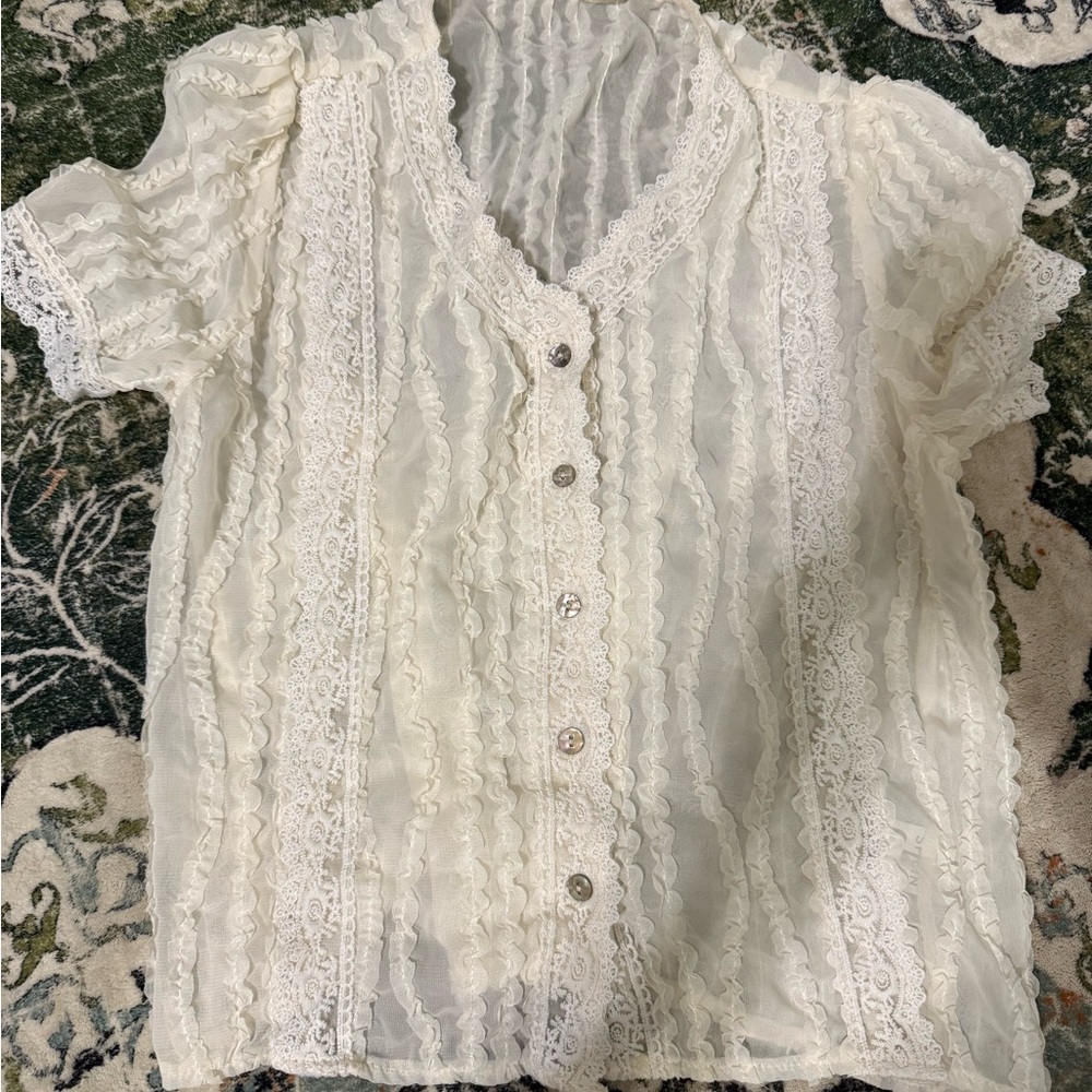 Elegant Lace Button-Up Blouse